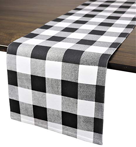 Flash Sale Buy 1 get 1 Crabtree Collection Deluxe Cotton Holiday Table Linens, Bright Colors for Kitchens and Dining Rooms - (Black Buffalo Check 12x72 Runner)