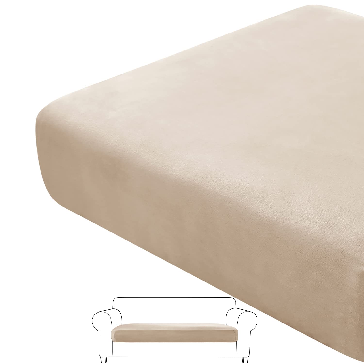 UNBBRRL Sofa Seat Cushion Covers, Sofa Cushion Slipcovers Set Stretch Velvet, Non-slip Couch Cushion Covers Replacement Protector for Individual Cushion (Khaki,Chaise longue) โ image 1