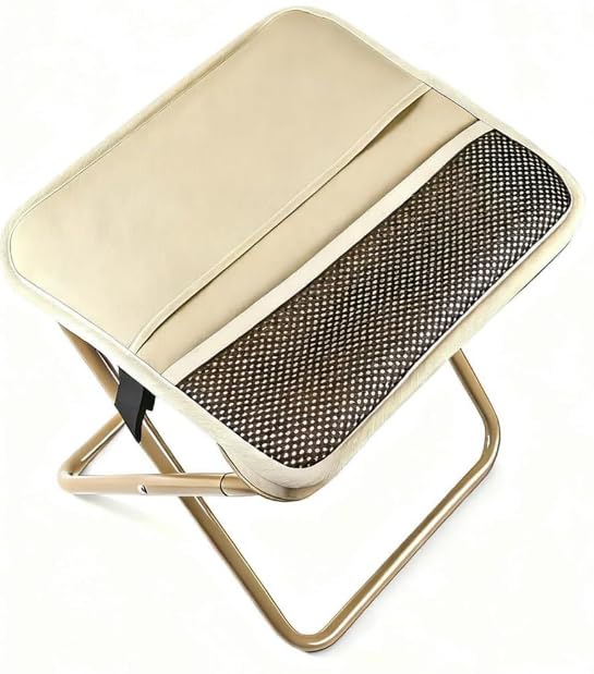 折りたたみ椅子軽量 コンパクトイス ェア ショルダー＆両面ポケット付き収納袋一体型 携帯チェア キャンプ 耐荷重 収納簡単折り畳み椅子 持ち運び チェア旅行 ハイキング お釣り (ベージュ) [並行輸入品]