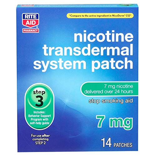 Rite Aid Nicotine Patch - Step 3 | 7 mg - 14 Count | Quit Smoking Patches | Smoking Aid to Quit Smoking | Nicotine Transdermal System Patch