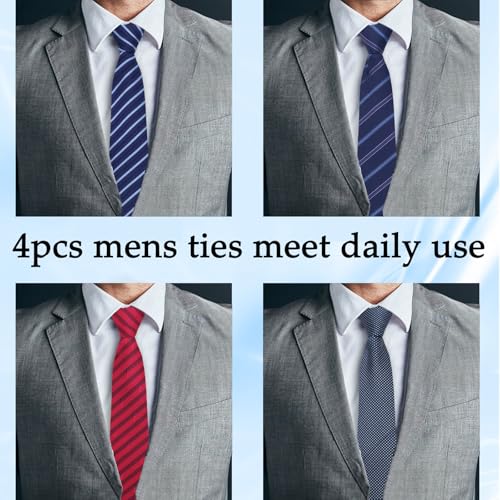 Image of Mens Ties Zipper Ties for Men, Pre Tied Mens Tie 4 Pack Adjustable Mens Neckties for Business Wedding Party