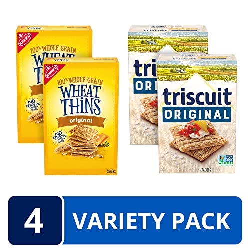 Triscuit Original Whole Grain Wheat Vegan Crackers And Wheat Thins Original Whole Grain Wheat Crackers Variety Pack, 4 Boxes #TOP1