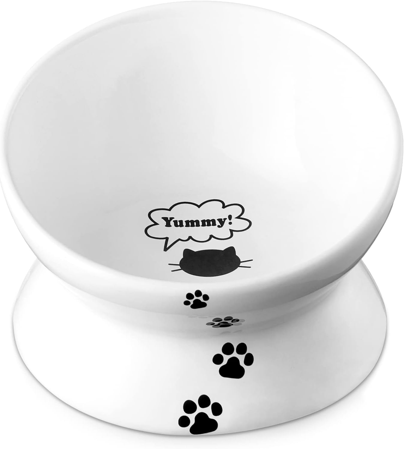 Y YHY Premium Ceramic Elevated Cat Bowls, 7.2" Raised, 15° Tilted, Dishwasher Safe - White