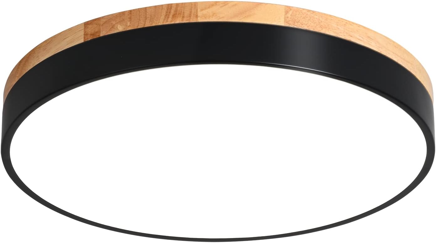 VIOLOEMI Modern Black Close to Ceiling Light Fixtures,Minimalist Wood Round Flush Mount Ceiling Light?LED Ceiling Lamp for Bathroom Bedroom Kitchen Laundry Room Boys Room Nursery?15.74 Inch? Black 15.74“