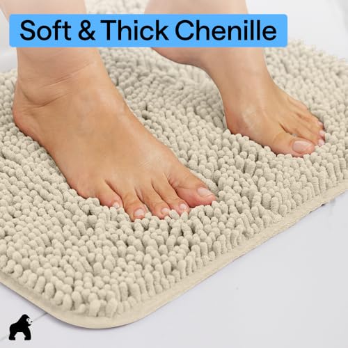 Image of GORILLA GRIP Bath Rug Mat 60x24, Thick Soft Absorbent Chenille, Quick Dry Microfiber Mats, Rubber Backing Machine Washable Shower Floor Rugs, Bathmat Runner, Bathroom Home Decor Accessories, Sand