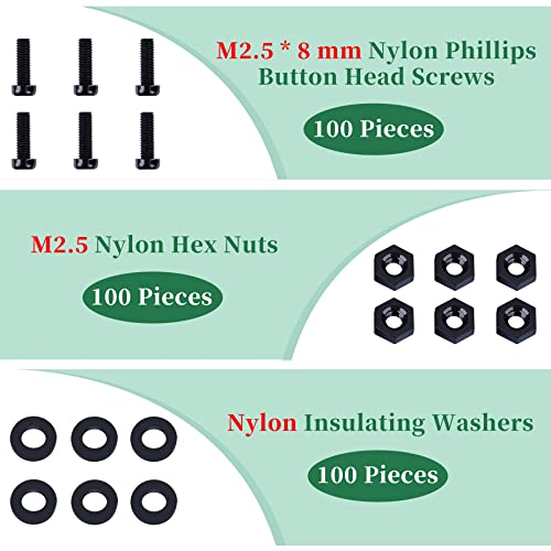 Pzsmocn 300 Pieces/100 Sets M2.5 * 8 mm Plastic Black Nylon Cross Round Head Screw Hexagonal Nut Combination Kit - Image 3