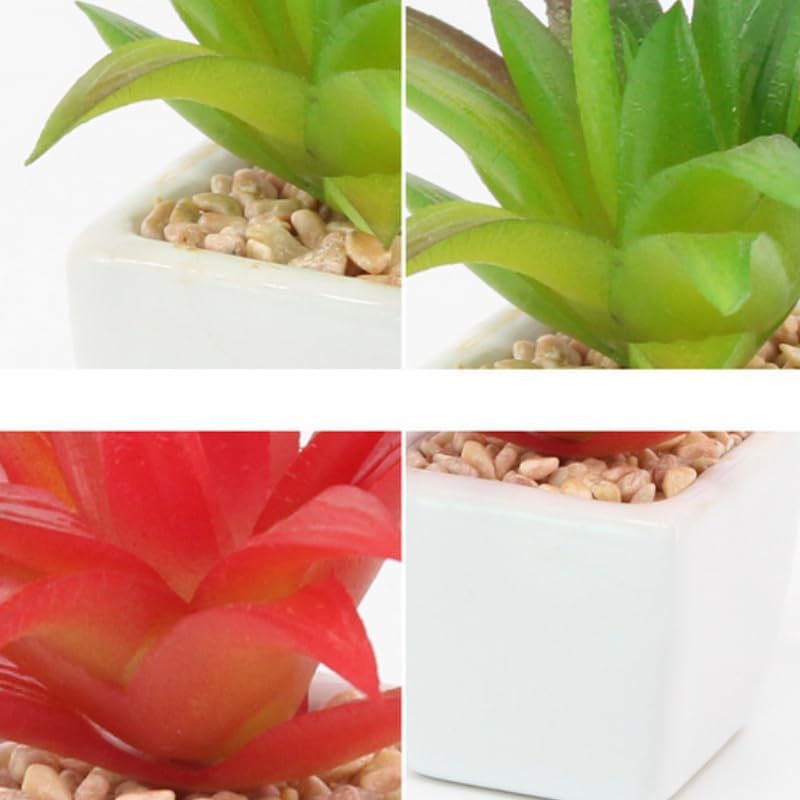 Miniatura 3 de Paquete de 4 mini plantas suculentas artificiales, macetas falsas de cerámica, macetas para decoración del hogar, decoración del jardín (rojo)