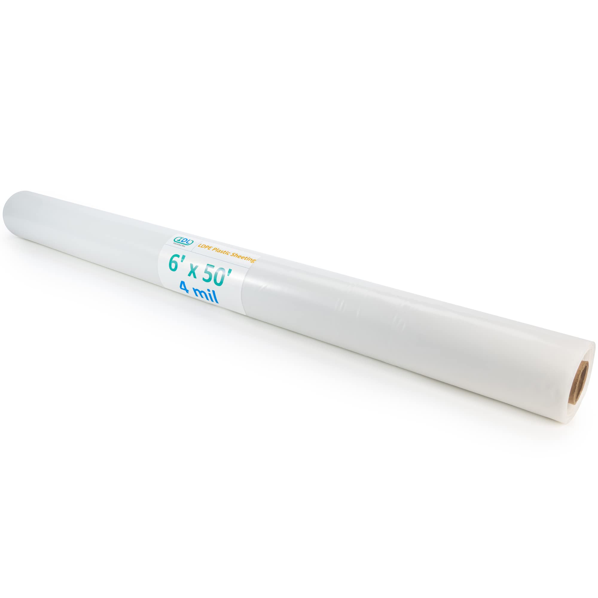 IDL Packaging Clear 4 mil Construction Plastic Sheeting, 6' x 50' (300 sq. ft.) LDPE Film Roll - Thick Poly Covering for Construction, Painting, Slide&Slip - Drop Cloth & Vapor Barrier