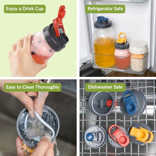 Image of Soligt 6 Pack Mason Jar Lids, Regular Mouth Pour Spout Flip Cap Lids for Ball Brand Mason Jars, Leak Proof Airtight for Drinking Salad Dressing & Food Storing (jars are not included)