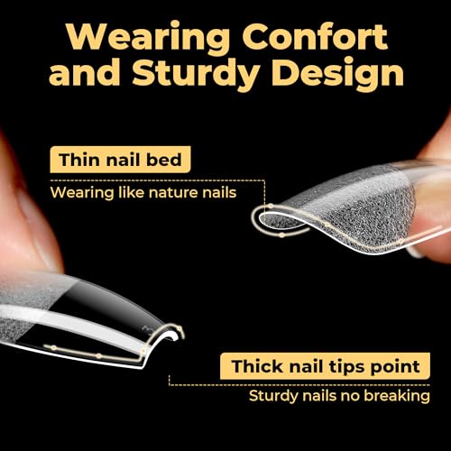 Image of UNA GELLA Medium Coffin Nails Tips 600Pcs, Gel Nail Tips Coffin Pre Etched Press On Nails Fake Soft Gel Nail Tips For Nail Extension Ombre Stlye Art Home DIY Salon 12 Sizes