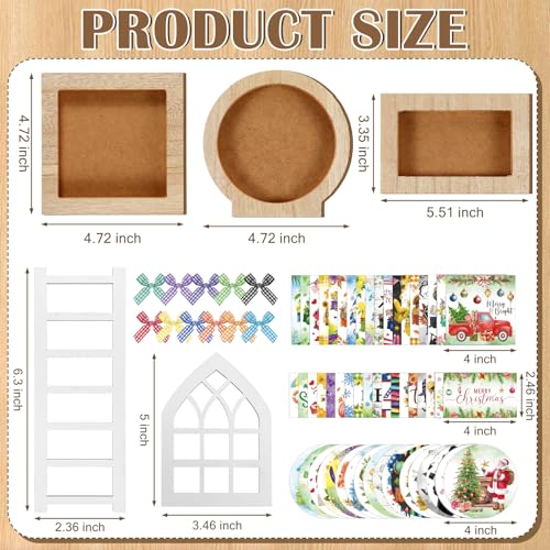 GlikCeil 95 Pcs Interchangeable All Season Tiered Tray Decor Set Farmhouse Holiday Decorations Wooden Frames Ladders with Season Cards Bows for Home Kitchen Valentine Easter Mardi Gras Spring Summer