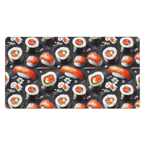 Grand tapis de souris de jeu sushi en caoutchouc antidérapant avec bords cousus