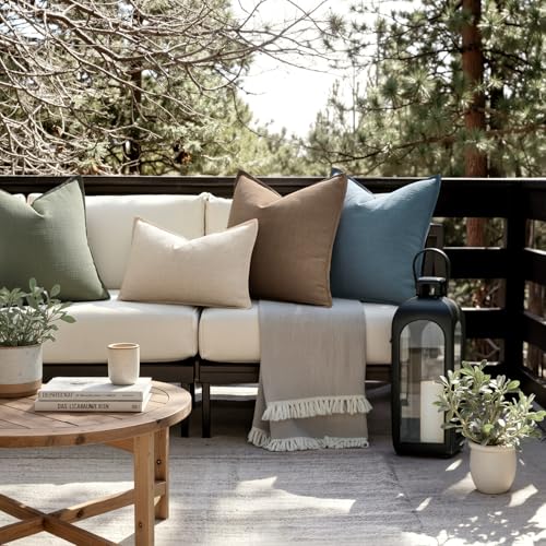 Image of MIULEE Pack of 2 Thick Textured Couch Throw Pillow Covers, Blue Decorative Pillow Covers 20x20, Neutral Linen Cushion Cases for Sofa Bed Living Room Modern Farmhouse Home Decor, No Filling
