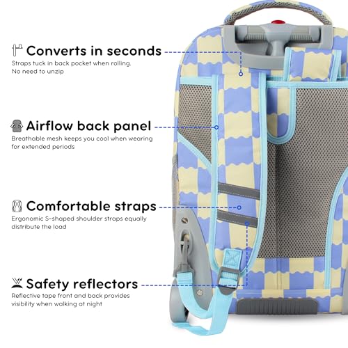Image of J World Sundance Laptop Rolling Backpack for Girls Boys. Roller Bookbag with Wheels, 20 Inch, Wiggle Blue
