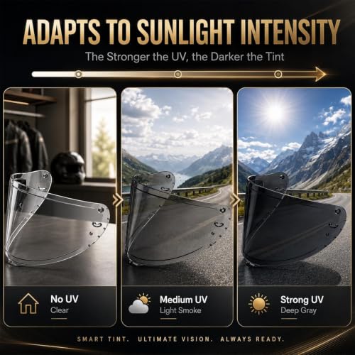 Image of PSLER Photochromic Shatterproof Helmet Visor for RF1400 X15 CWR-F2R NXR2 Z8 | Impact-Resistant ,UV400 Protection, Motorcycle Tinted Face Shield for RF1400 X15 CWR-F2R NXR2 Z8,Visor Replacement