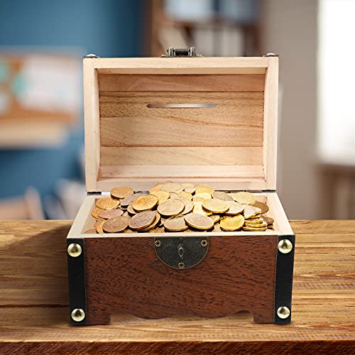 Favomoto Kids Lock Box Treasure Box For Classroom Treasure Chest Storage Box Wooden Retro Piggy Bank Small, Coin Box Money Case Safe Money Box, Birthday Gifts For Kids Adult Handmade Vintage Design #TOP2