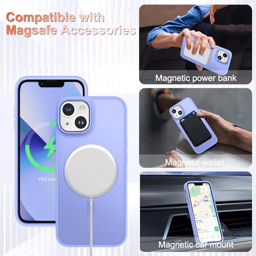 Image of for iPhone 14 Plus Case, Matte Magnetic Phone Case, Lavender Purple | Fit for Magsafe, Screen Protector Included, Translucent Frosted Slim Shockproof Protective Cover