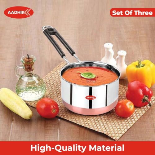 Image of AADHIK Stainless Steel Sauce Pan Set with Lid, 1L, 1.5L & 2L, Set of 3
