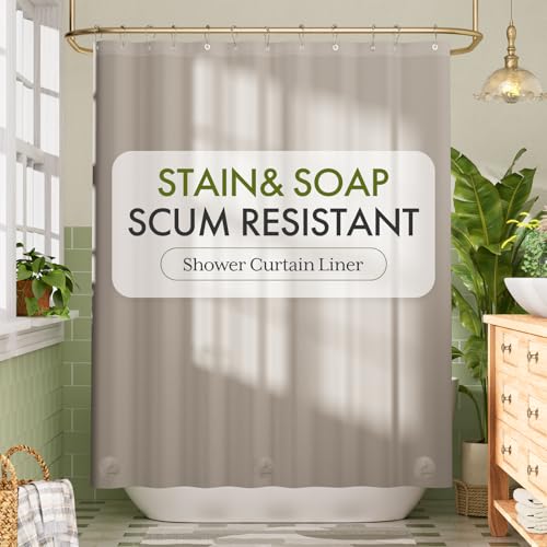 Image of Bathway Shower Curtain Liner, Tan Shower Curtain Liner 72x72 PEVA Waterproof Shower Curtain Liner Plastic with 3 Magnets and 12 Rustproof Metal Grommets, Lightweight Khaki Shower Liner for Bathroom