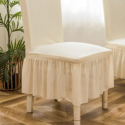 Housse chaises polyester beige avec jupe pour rénover et protéger vos chaises - 5