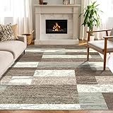 Superior Indoor Area Rug, Jute Backed, Modern Geometric Patchwork Floor Decor for Bedroom, Office, Living Room, Entryway, Hardwood Floors, Rockwood Collection, 8' x 10', Light Blue-Ivory