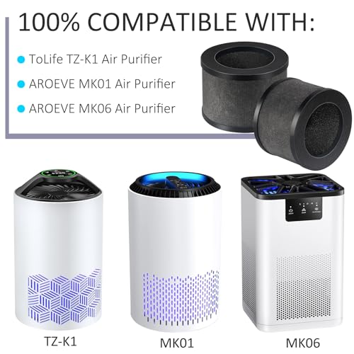 TZ-K1 Replacement Filter Compatible with ToLife TZ-K1 Air Purifier, AROEVE MK01 MK06 Air Purifiers, 3-in-1 H13 True HEPA Filter, 3 Pack, Black