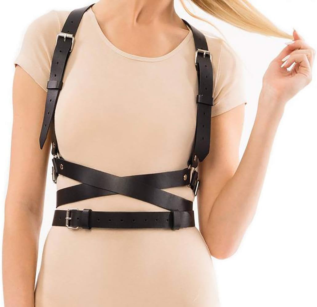 Leather Body Chest Straps Punk Harness Caged Waist Belt Gothic Body Chain Strappy Adjustable for Women(PW003)