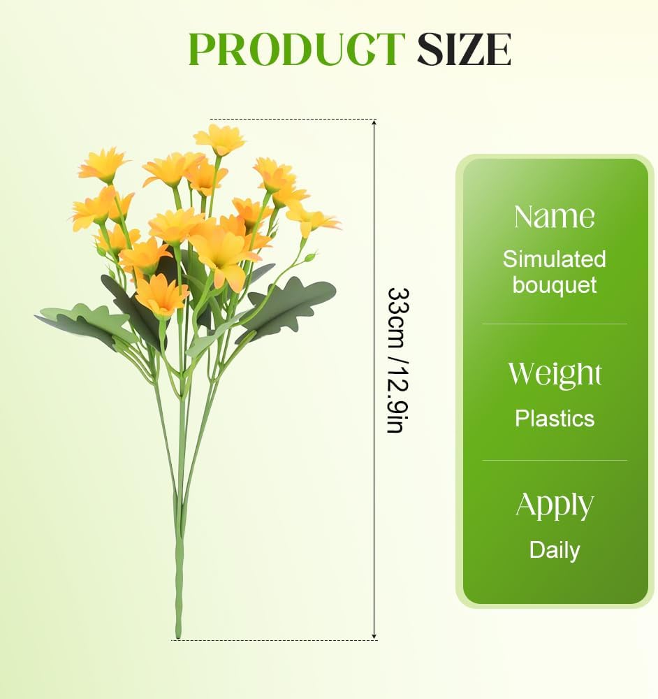 Artificial Outdoor Sunset Mums Flowers, 2025 New Artificial Mums for Outdoors Indoor Fall Decor, Waterproof Windproof Artificial Flowers for Home Porch Patio Garden (Gold, 10 Bundles)