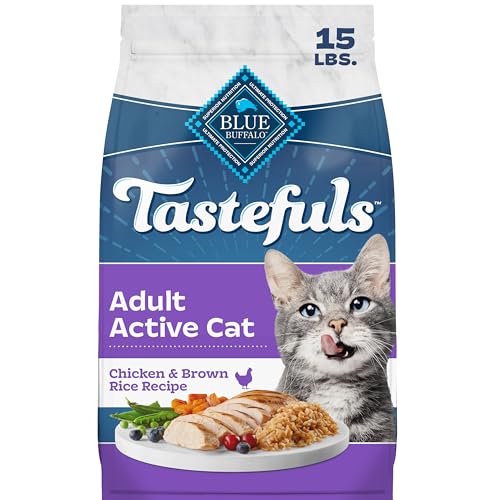 Image of Blue Buffalo Tastefuls Chicken & Brown Rice Recipe Dry Indoor Cat Food for Adult Active Cats, Real Chicken First, Deliciously Healthy Natural Cat Food, Supports Digestive Care and Coat Health, 15 lbs.
