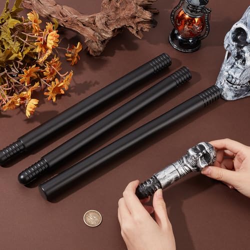 Image of GORGECRAFT Vintage Walking Stick 116cm Long Halloween Cosplay Antique Cane Costume Cane Plastic Punk Prop with Light Grey Skull Top Handle Knob Pretend Play Royalty Scepter Wand for Themed Events