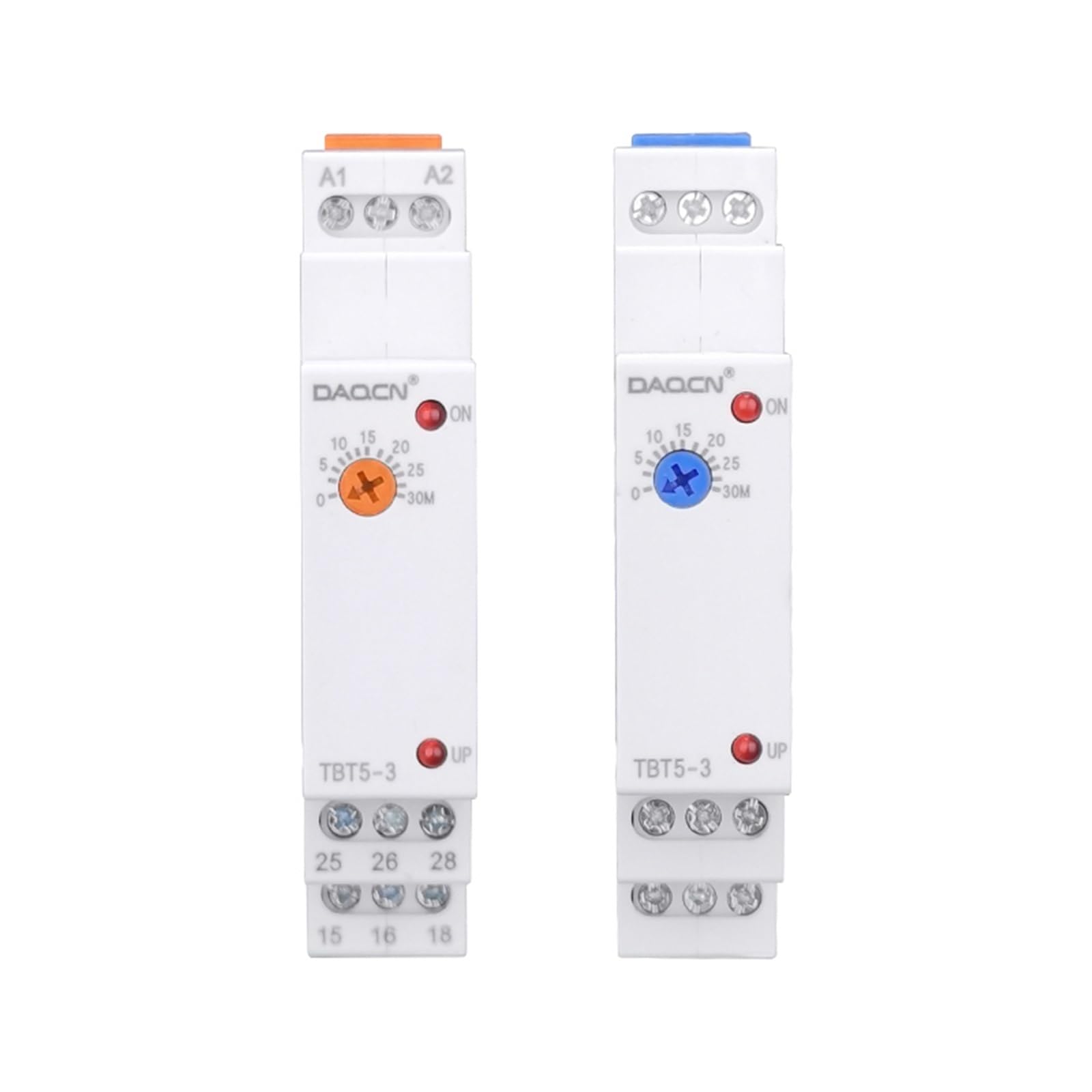 Relais temporisé universel avec bouton orange TBT5-2 réglable de 0.1 à 10s