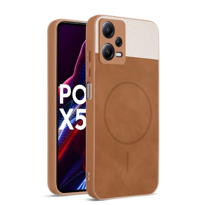Image of Bintage CASE Mac Safe Design Hard Light Weight Back Case | Soft Border Camera Protect | Dual PU Leather Finish Back Cover Compatible for Redmi Note 12 5G - White & Brown