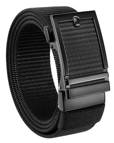 Image of CHAOREN Nylon Ratchet Belts for Men - Casual Golf Web Belt Men 1 3 /8 inch - Automatic Adjustable Buckle Fit Jeans, Classic Gun 35mm, 36 inch to 42 inch Waist Adjustable