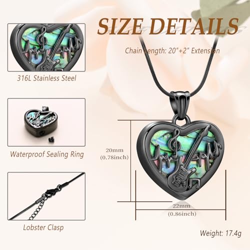 Minicremation Heart Guitar Cremation Pendant Necklace for Ashes Stainless Steel Music Guitar Pick Cremation Keepsake Memorial Urn Necklace (Black&Wings) by Minicremation - Used condition - Image 2