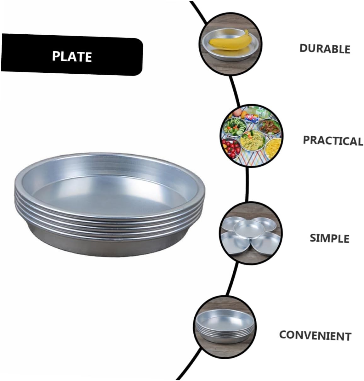 MAGICLULU 5 Pcs Aluminium Alloy Dinner Plates Snack Tray for Bbq Camping Outdoor Parties Easy to Clean Food Plate for Vegetables Fruits and Snacks