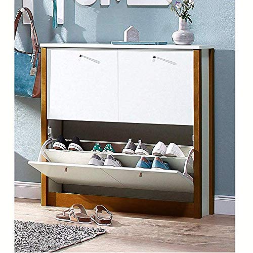 Image of APRODZ Mango Wood Alasta Shoe Cabinet for Home | Shoe Rack Organiser | White Finish