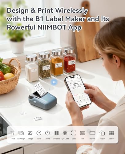 Image of NIIMBOT B1 Label Maker with 1 Roll 50x30mm Labels and 3 Rolls 50x50mm Round Labels for for Small Business,Office,Home,School