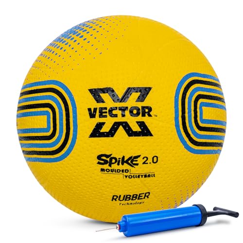 Image of Vector X Spike 2.0 Rubber Moulded Indoor Outdoor Volleyball +Free Air Needle| Suitable for Practice, Training Beach Play Butyl Bladder Ball for Adults Boys Kids Size 4 (Spike 2.0, Yellow-Blue + Pump)
