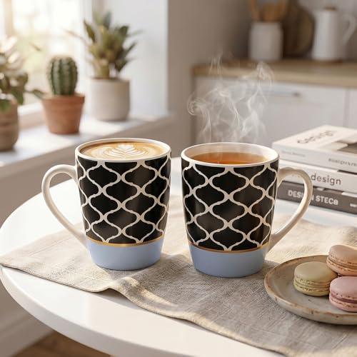 Image of UPC Noir Lattice Mug Set of 2 | Black Pattern Coffee Cups | Ceramic Tea Mugs for Modern Homes