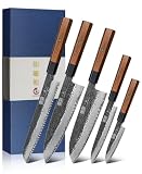 HOSHANHO 5 Pieces Knife Set, Japanese Kitchen Knife Set 10CR15MOV High Carbon Steel Chef Knife Set...