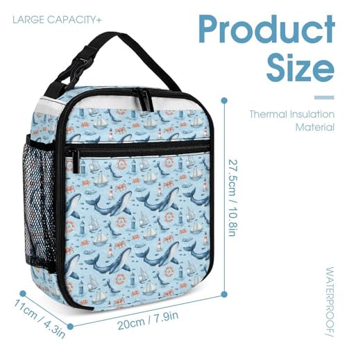 Whales Crab Sea Boat Lighthouse Funny Backpack Sets Lightweight 3Pcs Daypack Set with Lunch Box And Pencil Case for Women Men4