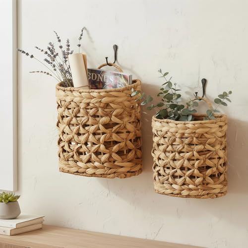 OINETRK Set of 2 Wicker Wall Hanging Basket, Natural Water
