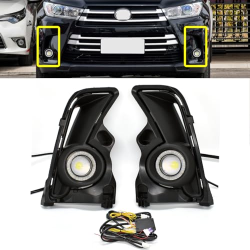 ECAHAYAKU LED Fog Light Fit For 2017-2019 Toyota Highlander Fog Lamp Cover Replacement DRL Amber Turn Signal Light Headlight