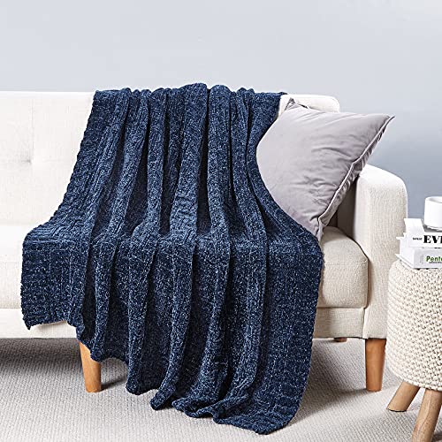 Milvowoc Fluffy Chenille Knitted Throw Blanket 50 X 60 Inch Impressive Texture Navy Blue Chenille Knit Blanket For Bed Sofa Couch Chair And Living Room #TOP3