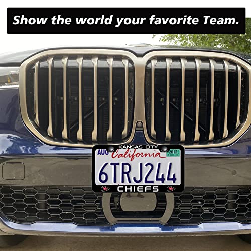 License Plate Frame,2Pcs Metal License Plate Frames For Sports Fans, License Plate Holder With Hardware Kit Fits Standard Us Vehicles, Good Addition For Your Car. (Black Chiefs) #TOP2