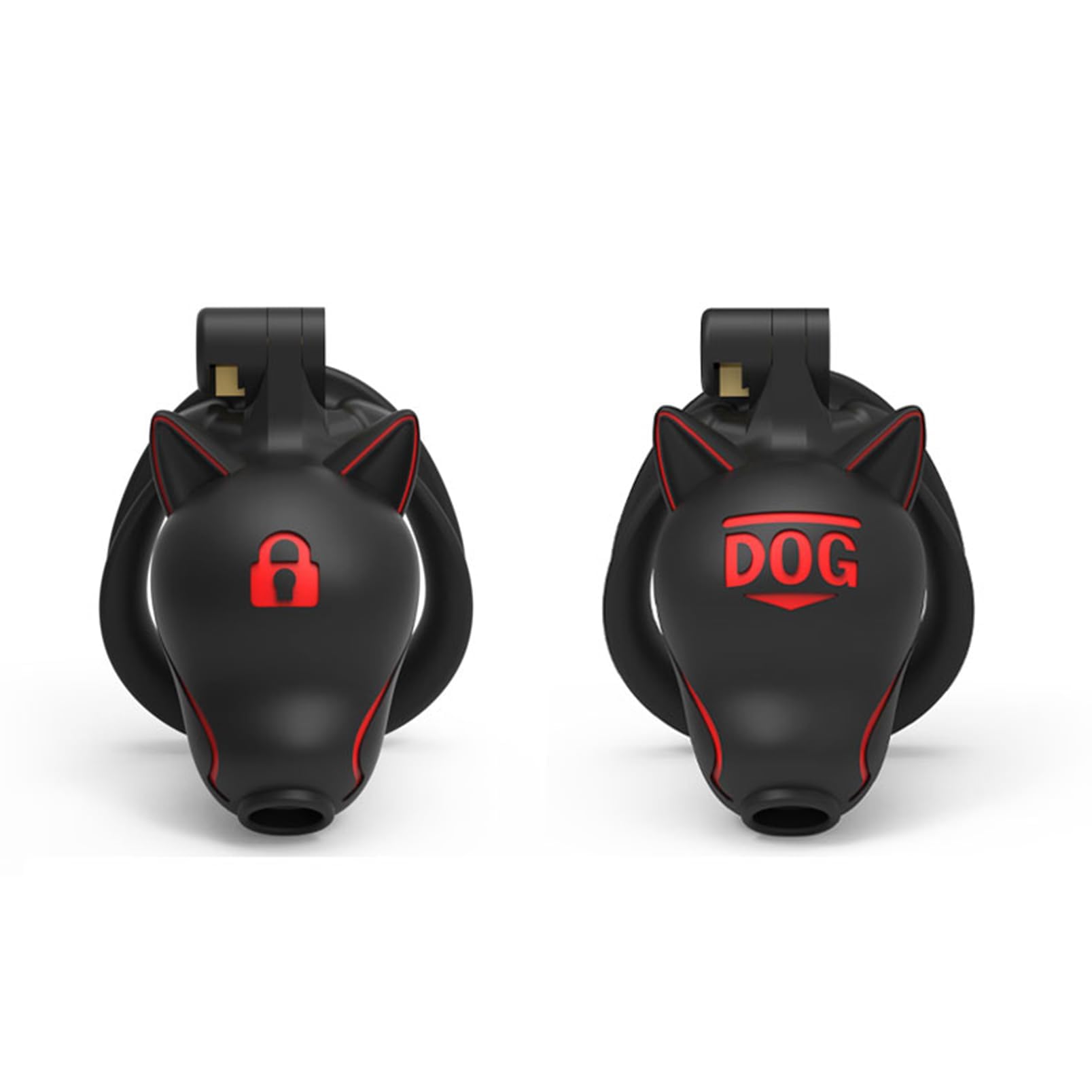 Ensemble de cage de chasteté masculine en forme de tête de chien, cage à pénis en résine nylon avec 4 tailles d'anneaux à pression et 2 clés jouets sexuels de chasteté (Dog)