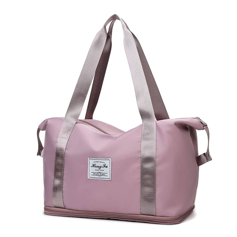 Pink Expandable Travel Duffel Bag, Sports Tote Gym Bag, Shoulder Weekender Carry On Bag Overnight Bag with Wet Pocket for Women Travel Lightweight Waterproof Carry Luggage Bag-image-9