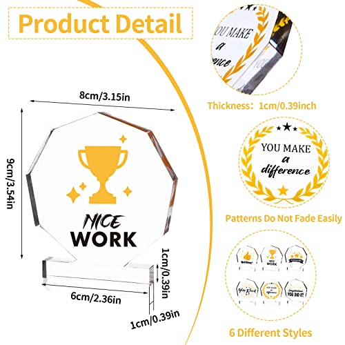 6 Pcs Appreciation Trophy Award With Rectangular Base 3.54In Acrylic Trophies Gift For Adults And Kids You Did It,Well Done,Nice Work Praise Trophy For Classmate Coworker #TOP2