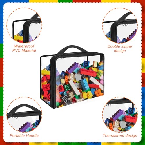 YEXEXINM 6 Pcs Toy Storage Bags, Clear PVC Organiser Bags with Zipper Extra Large Toy Storage Organizer with Handle Waterproof Storage Bags for Building Blocks, Puzzles, Clay, Small Models - Image 2