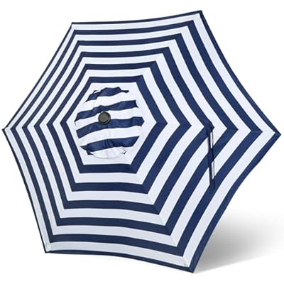 Blissun 7.5ft Patio Umbrella Replacement Canopy, Market Umbrella Top, Outdoor Table Umbrella Canopy for 6 Ribs (Blue & White Stripe)